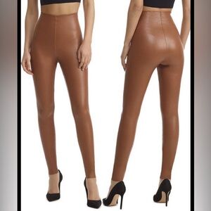 Commando High-Waist Faux Leather Leggings in Cognac Brown